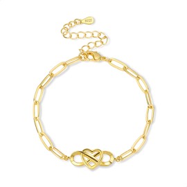 Gold Bracelet for Women Ladies, ALEXCRAFT14K Real Gold Plated Adjustable Bracelet with Infinity Heart Chains GoldBracelet Anklet Cuban Link Paperclip Brass Chains Friendship Bracelets Women Lady