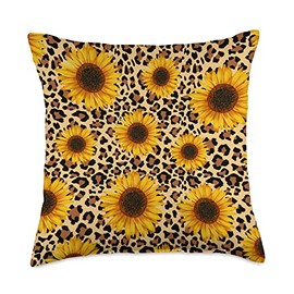 Sunflower Leopard print Animal Print Sunflower Leopard Cheetah Animal Skin Print Throw Pillow, 18x18, Multicolor