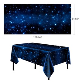 LEBERY Space Tablecloth Starry Night Tablecloth Decorations 3pcs 54x108 Inch, Plastic Galaxy Table Cover Table Decorations for Space Stars Galaxy Theme Birthday Baby Shower Party Supplies, Black
