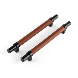 Brute Strength - Furniture Handles - Steel & Full Grain Leather - Black & Brown - Pack of 8-200 mm - 160 mm - Cabinet Handle Door Handle for Kitchen Bathroom Cabinets Dresser Wood