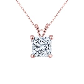 Paris Jewelry 18K Rose Gold 2 Carat Created White CZ Princess Stud Necklace Plated 18 In