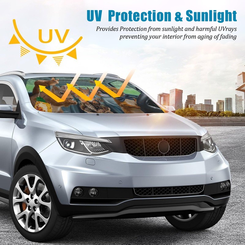 Funny Squirrel Car Windshield Sun Shade Foldable Sunshade Front Window