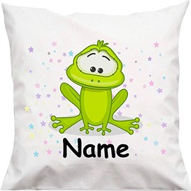 ShirtInStyle Frog Pillow with Desired Name, Text, Desired Text, Children's Room Decoration, Decorative Cushion with Filling, Motif, Logo, Name, Size 40 x 40 cm