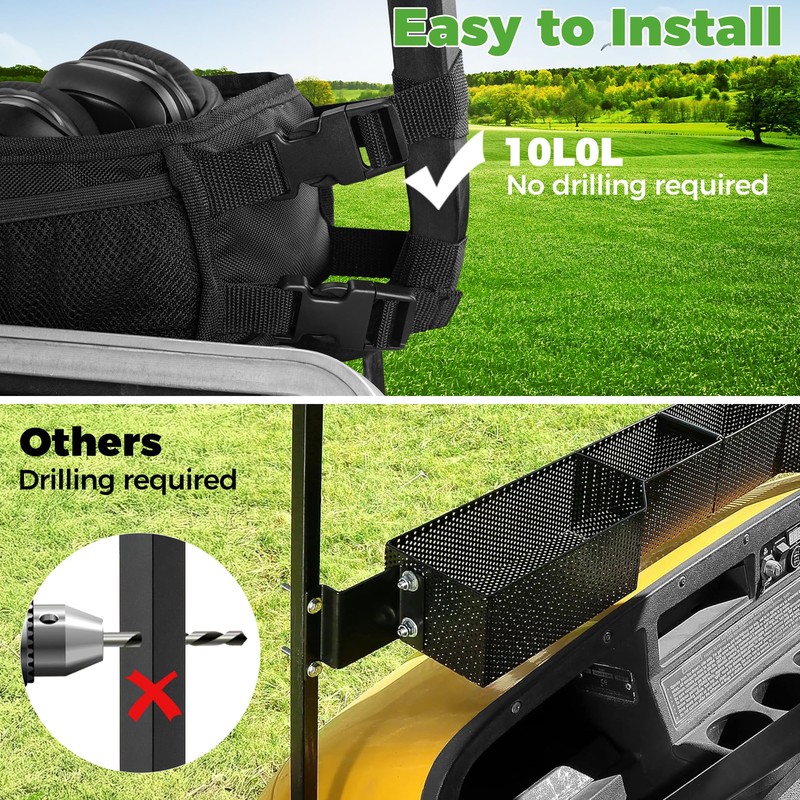 10L0L Golf Cart Inner Front Storage Basket No Drilling Golf