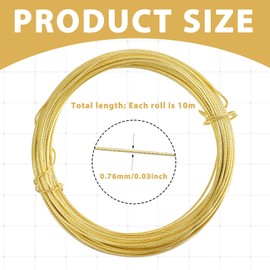 JJUNW 32.5 Feet Picture Hanging Wire, Gold Wire Braces Wire Gold Floral Picture Frame Wire, Picture Wire Hanging Kit For Photo Frame Picture, Holiday Decor, Crafts, Mirror Supports Up To 35lbs(Golden)