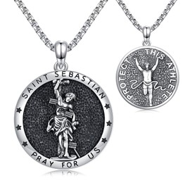 TwoAnts St Sebastian Medal Runner 925 Sterling Silver Saint Sebastian Pendant Necklace Protection Athletes Medallion Necklace Catholic Jewelry Gifts for Men Women Runners