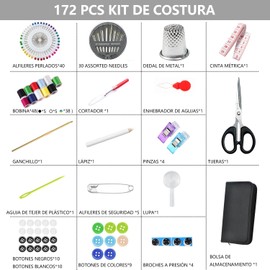 HAISHOP 172 en 1 Kit de Costura para Adultos, Kit de Agujas e Hilos para Coser, Kit de Costura Profesional con 48 Hilos de 6.5m, 30 Agujas, Tijeras y más, Costurero Portátil para Casa, Viaje y Oficina