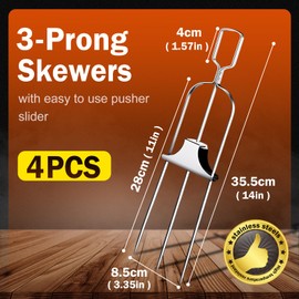 4PCS Kabob Skewers for Grilling,3 Prong Metal skewers for kabobs with Push Bar,14'' Metal Grill Skewers,Reusable Stainless Steel Skewer,Kabob Sticks BBQ Accessory for Meat Veggies Fruits