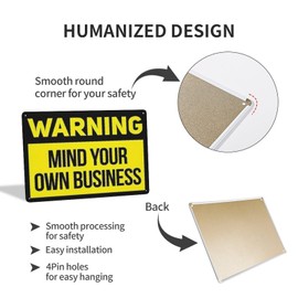 FESTAS Metal SafetySign Mind Your Own Business Metal Tin Sign Aluminum Sign For Home Coffee Bar 8x12 inch