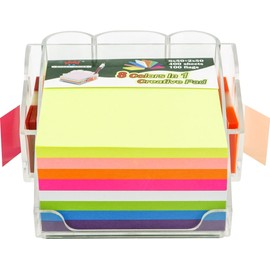4A Sticky Note Dispenser Pen Holder Set,8 Ultra Colors 3X3 Inches 400 Neon Sheets Sticky Notes and 1x1 3/4 Inches 2X50 Sheets.100 Flags,4A 303-AC-holder