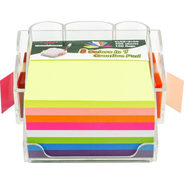 4A Sticky Note Dispenser Pen Holder Set,8 Ultra Colors 3X3