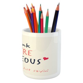Ambesonne Saying Pencil Pen Holder, Valentines Day Slogan with Hearts of Love Compliment Design, Printed Ceramic Pencil Pen Holder for Desk Office Accessory, Coral Vermilion Black