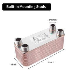 AB Plate Heat Exchanger, 3"x 8" 50 Plates Water To Water Heat Exchanger, Copper/SS316L Stainless Steel Brazed Plate Heat Exchanger For Floor Heating, Water Heating, Snow Melting