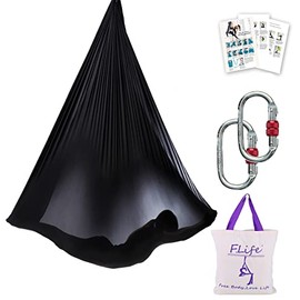 F.Life Aerial Yoga Hammock 5.5 Yards Include Daisy Chain,Carabiner and Pose Guide (Black)