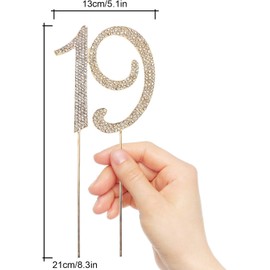 Hatcher lee Bling Crystal Rhinestone 19 Birthday Cake Topper - Best Keepsake | 19th Party Decorations Gold