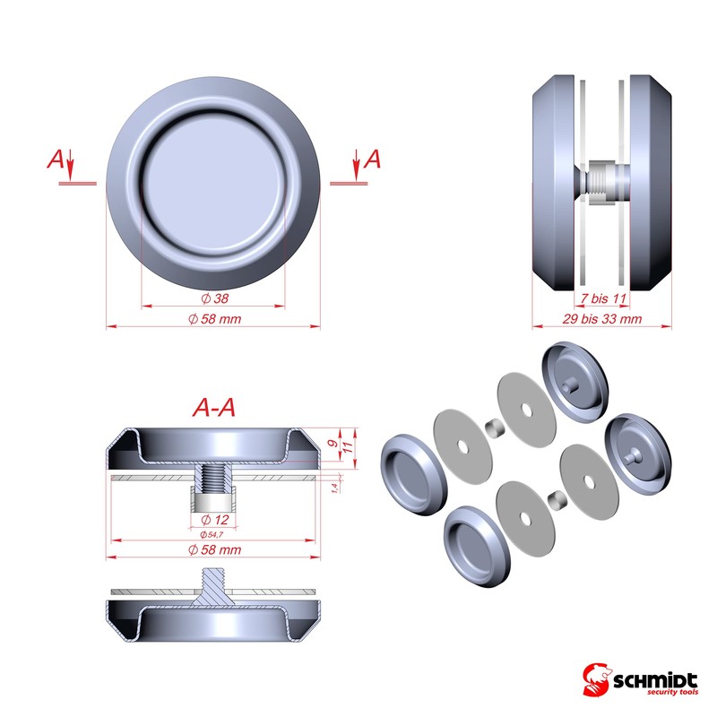 SCHMIDT security tools Shell Handle A Stainless Steel Silver Sliding