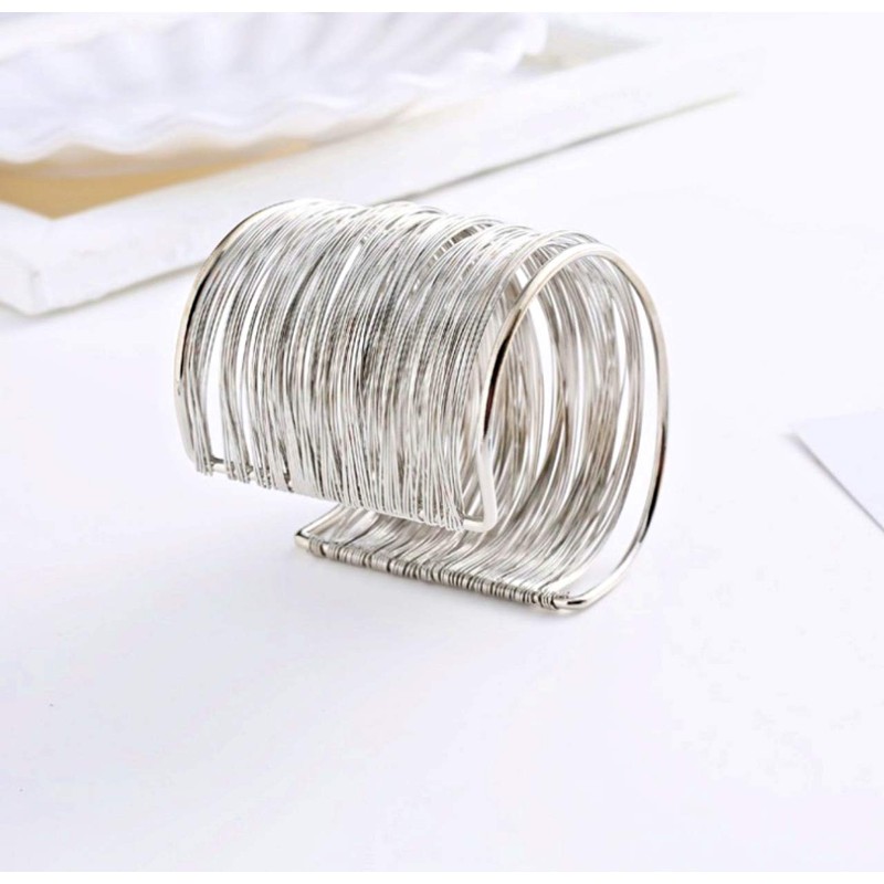 T Waikikaku Coil Women's Wide Silver Casual Accessory Bangle, Zinc,