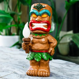 WONDHOME Solar Tiki Garden Statues Outdoor Tiki Torches with Flickering Flame Lights Hawaiian Tiki Bar Party Decorations for Outside Patio Yard Porch Lawn Home Ornament Christmas Gardening Gifts