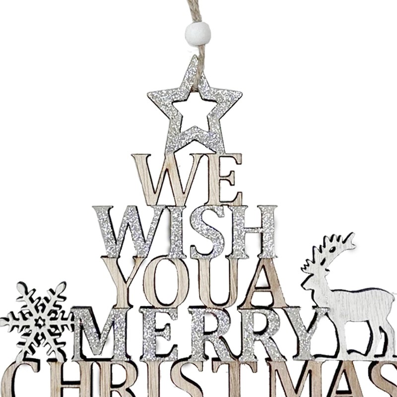 Christmas Wooden Merry Christmas Hanging Sign with Reindeer and Snowflake