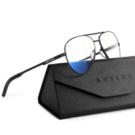 ANYLUV Blue Light Blocking Glasses Men, Pilot Style Computer Gaming Glasses Lightweight Metal Frame & Comfortable Nose Pad