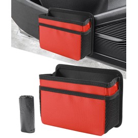 UNLRAE Car Trash Can,Hanging Car Trash Bin,Foldable Multifunctional Vehicle Garbage Organizer Holder Bin with One Roll Trash Bag,Mini Vehicle Trash Bin, Suitable for Most Cars,Trucks,Vans,RVs (Red)
