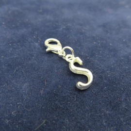 Pemby Studio Initial CURSIVE LETTER S Charm Zipper Pull Keychain Add On Clip Silver Tone Lg