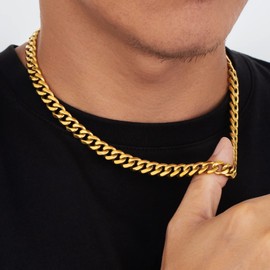 KRKC&CO 2/3/5/6/9 mm Cuban Link Chain, Stainless Steel, 18K Gold-Plated Curb Chain for Men, Stainless Steel Curb Necklace, Hip Hop Chains, Gold Chains, Silver Chains for Men and Boys, 45.7-66 cm