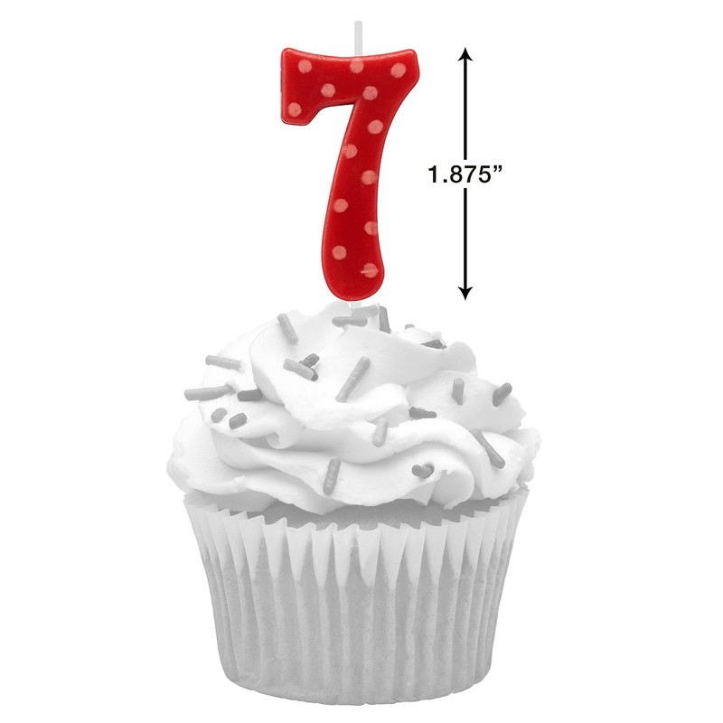 Papyrus Number 7 Birthday Candle, Red Polka Dots (1-Count)