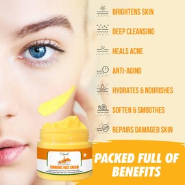 Erbaid Turmeric Face Cream for Face & Body - All Natural Turmeric Skin Brightening Lotion - Turmeric Cleanses Skin, Fights Acne, Evens Tone, Fades Scars, Sun Damage Made in the USA 2 Oz