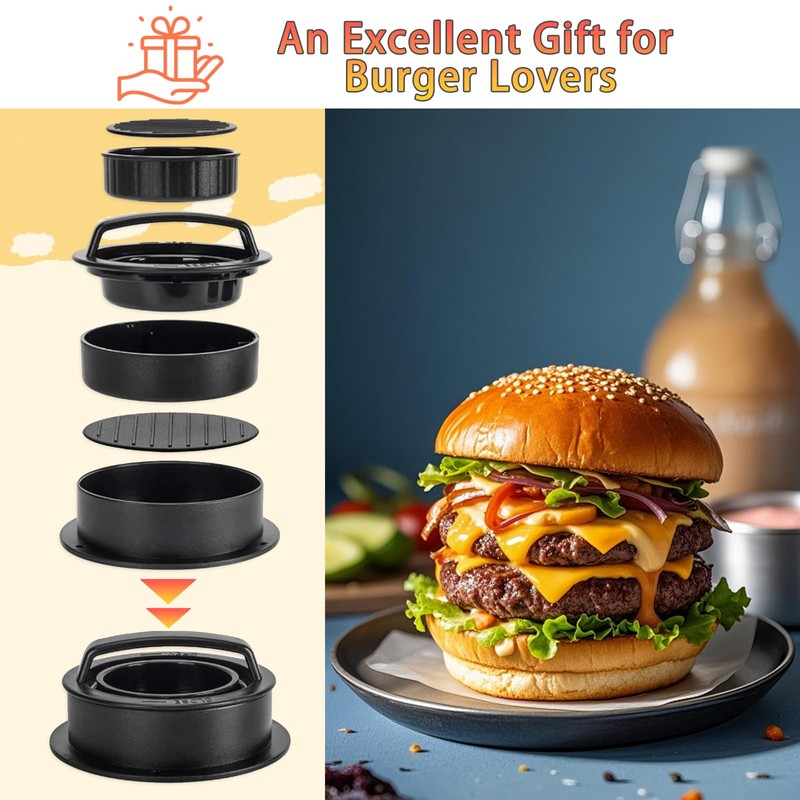 Fidqiog Hamburger Patty Maker, 4 in 1 Burger Press Patty