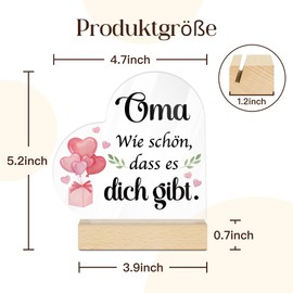 Putuo Decor Acrylic Table Decoration with Wooden Base – Grandma Gift with Saying Wie schön dass es dich gibt, Gift for Grandmother, Birthday & Christmas from Grandchildren – Best Grandma Decoration