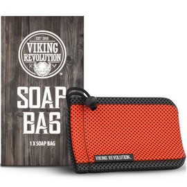 Viking Revolution Soap Bag with Drawstring - Mesh Soap Savers for Bars - Red Mesh Exfoliating Body Scrubber - Creates Rich Lather, Hang to Dry, Ready for the Next Scrub (5.9"x3.7", 1 Piece)
