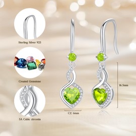 FANCIME Peridot Heart Infinity Dangle Drop Earrings 925 Sterling Silver August Birthstone Earrings Fine Jewellery Birthday Gifts for Women
