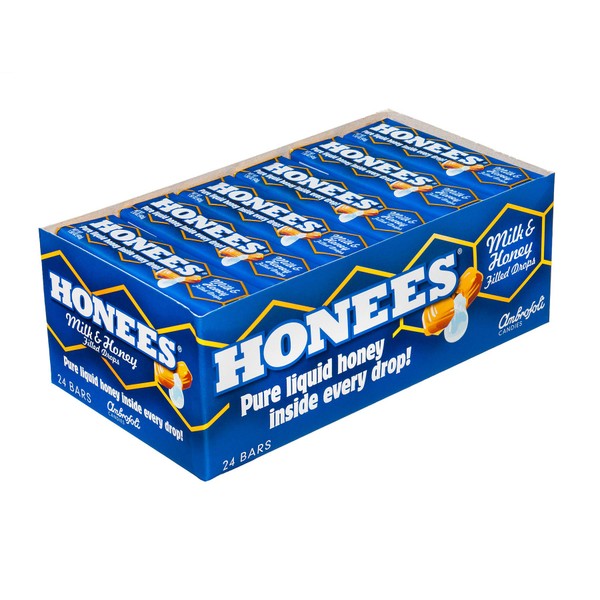 Honees Milk & Honey Cough Drops - 1.5oz Bar, Pack of 24 Milk & Honey-Filled Lozenges | Temporary Relief from Cough | Soothes Sore Throat | All Natural