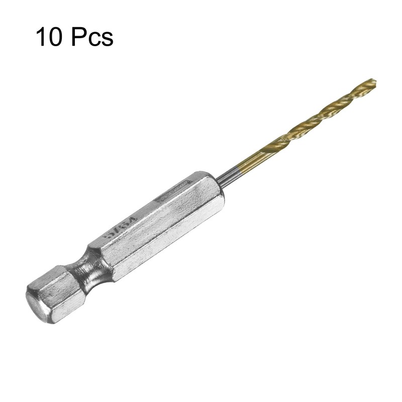 sourcing map 10pcs 1/4" Hex Shank Drill Bit 5/64" Gold