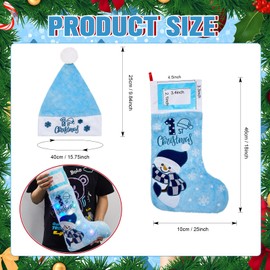 Shinymoon Baby's First Christmas Stocking and Hat Set with LED Lights 2024 Baby Christmas Stockings with Picture Frame Santa Hats Xmas Supplies(Blue,Classic)