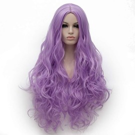 31 Inches Long Fashion Middle Part Wavy Synthetic Wig Natural Curly Cosplay Costume Christmas Party Daily Wear Wigs for Women with Free Wig Cap (Purple2)