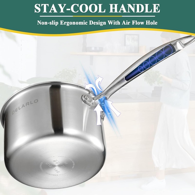 DELARLO Sauce Pan Sets, Compatible with All Cooktops 600℉, Full