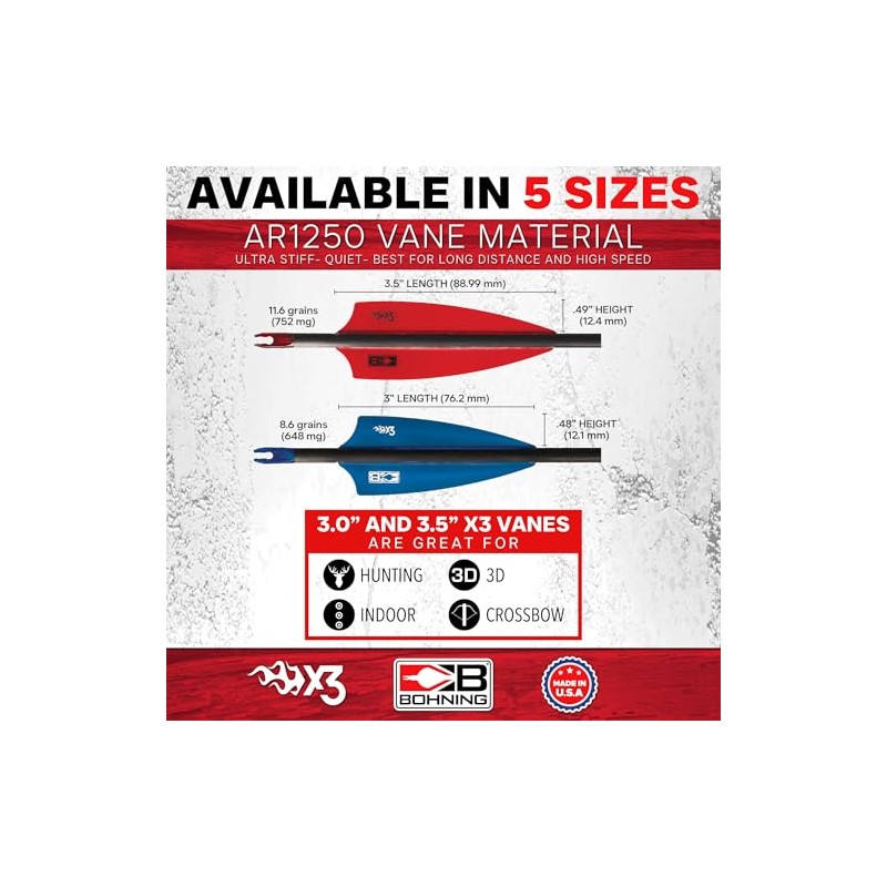 Bohning X3 Vane, 3", Neon Orange, 100pk