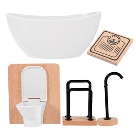 1 Set Miniature Dollhouse Bathroom Furniture Accessories: Dollhouse Sink Bathtub Toilet Model Ornament DIY Miniature Realistic