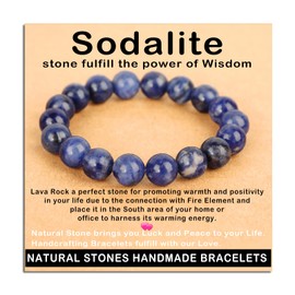 AD Beads Handmade Gemstone Stretch Elastic Bracelet Crystal Healing Reiki Nature's Beauty and Spiritual Essence Unisex (10mm, Blue Sodalite)