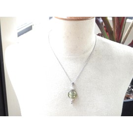 Handmade necklace with flat champagne lampwork glass beads and silver-plated brass, vintage style, made in France