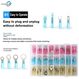 Daevkaema 320PCS Heat Shrink Wire Connectors Kit, Electrical Waterproof Crimp Butt Terminals, Insulated Spade Connectors for Automotive Marine Boat Truck, Include Rings Forks Spade Butt Splices