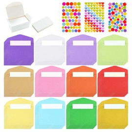 Lvjkes Mini Envelopes, Pack of 72 Mini Envelopes, 100 Pieces White Blank Cards and 3 Sheets Sticker Envelope, for DIY Craft Projects, Wedding Birthday Party Invitation