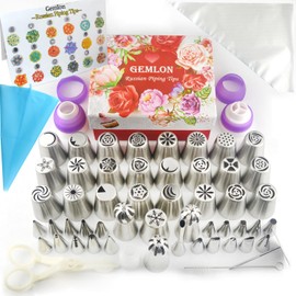 GEMLON Russian Piping Tips for Cake Decorating, 88Pcs Extra Large Flower Piping Tips Set Floral Icing Nozzles, Cupcake Decorating Kit with Steel Frosting Tips Pastry Tips Baking Decorating Supplies and Tools
