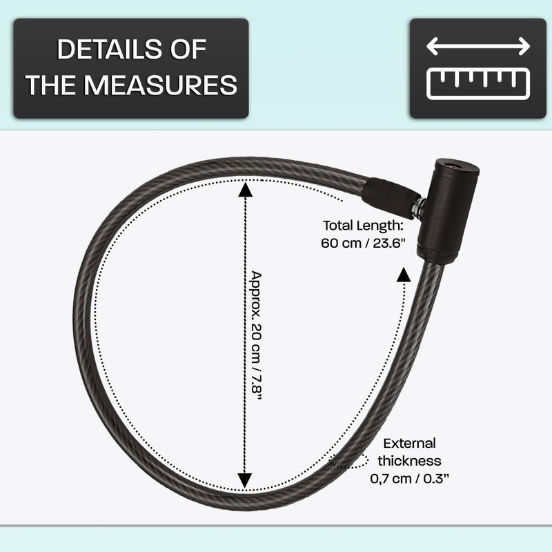 Bicycle Lock 2 Pieces Reinforced Cable 60 cm High Performance