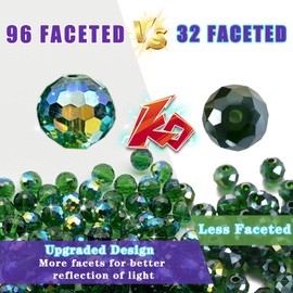 YINGLUBEN 70PCS Crystal Glass Beads for Jewelry Making, Crystal AB Color 10mm Round 96 Faceted Sparkling Glass Beads Bulk for Craft Necklace Bracelet Earring(Peacock GreenAB)