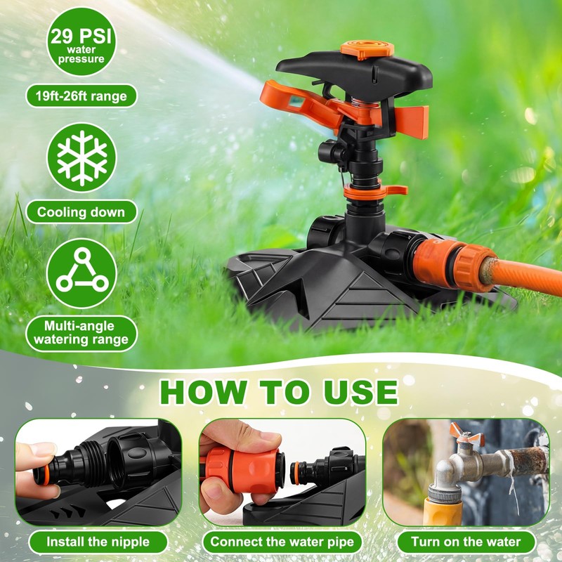 Jingmore 2 Pack Pulsating Lawn Sprinkler for Large Yard, 800