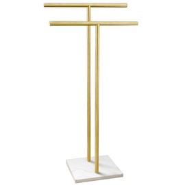 40 Inch Standing Towel Rack for Bathroom Floor Double-T Shape Bath Sheet Holder with Marble Design Base Towel Rack Freestanding Next to Tub or Shower Towel Holder Stand SUS304 Brushed Gold