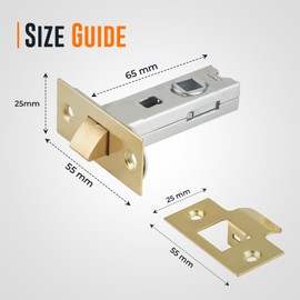 Flatro Brass Tubular Latch Mortice 65mm | Pack of 4 | Door Latch for Kitchen, Bathroom, Cabinet & Shed Locks | Compatible with Various Door Lock Handles